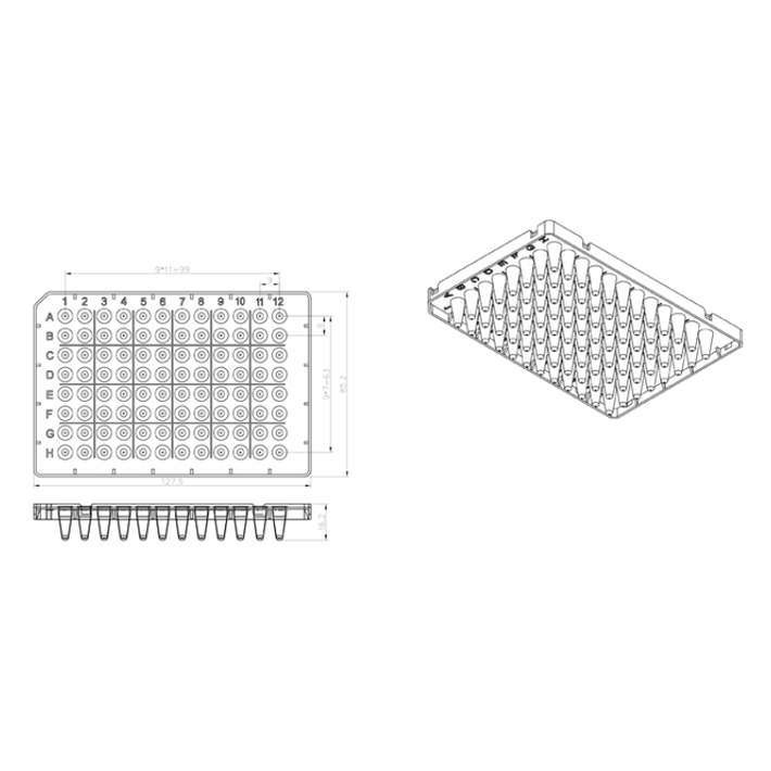 0.2ml PCR Plate 96 wells- Transparent (Half-SKirted)