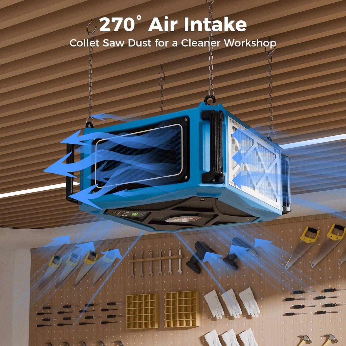 AlorAir 270 Intake Air Filtration Systems with Remote Control and 2 Speed Levels of Air Flow for Garage Works Shop