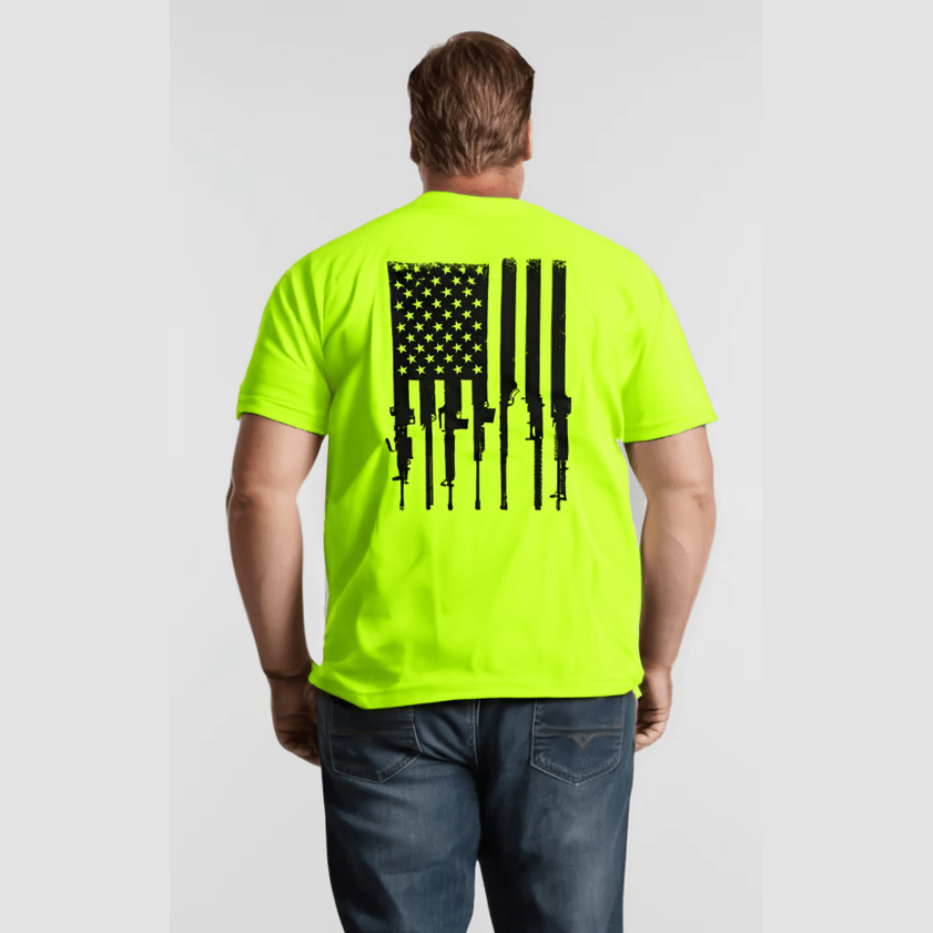 Rifle Flag - Safety Yellow Pocket T-Shirt