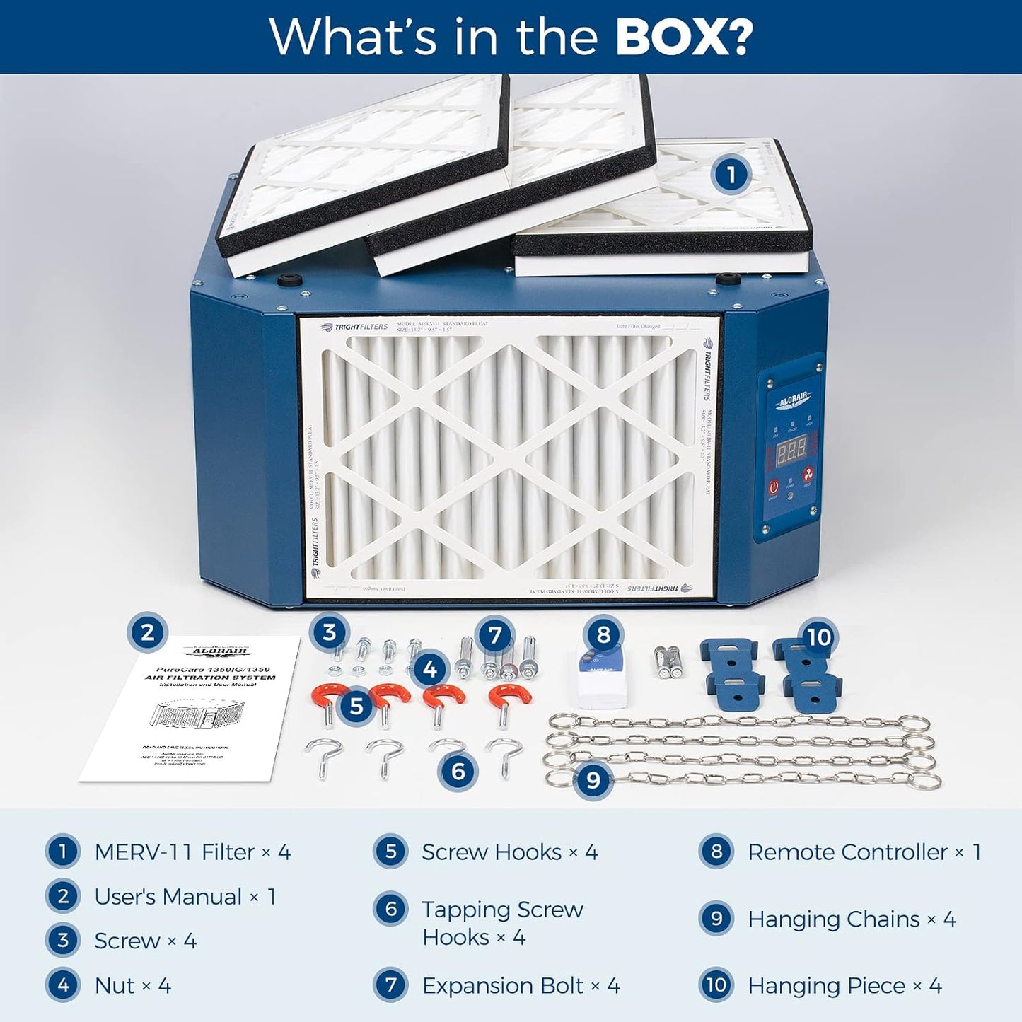 AlorAir 1350 CFM Air Filtration System Woodworking, 360 Degree Intake with Strong Vortex Fan