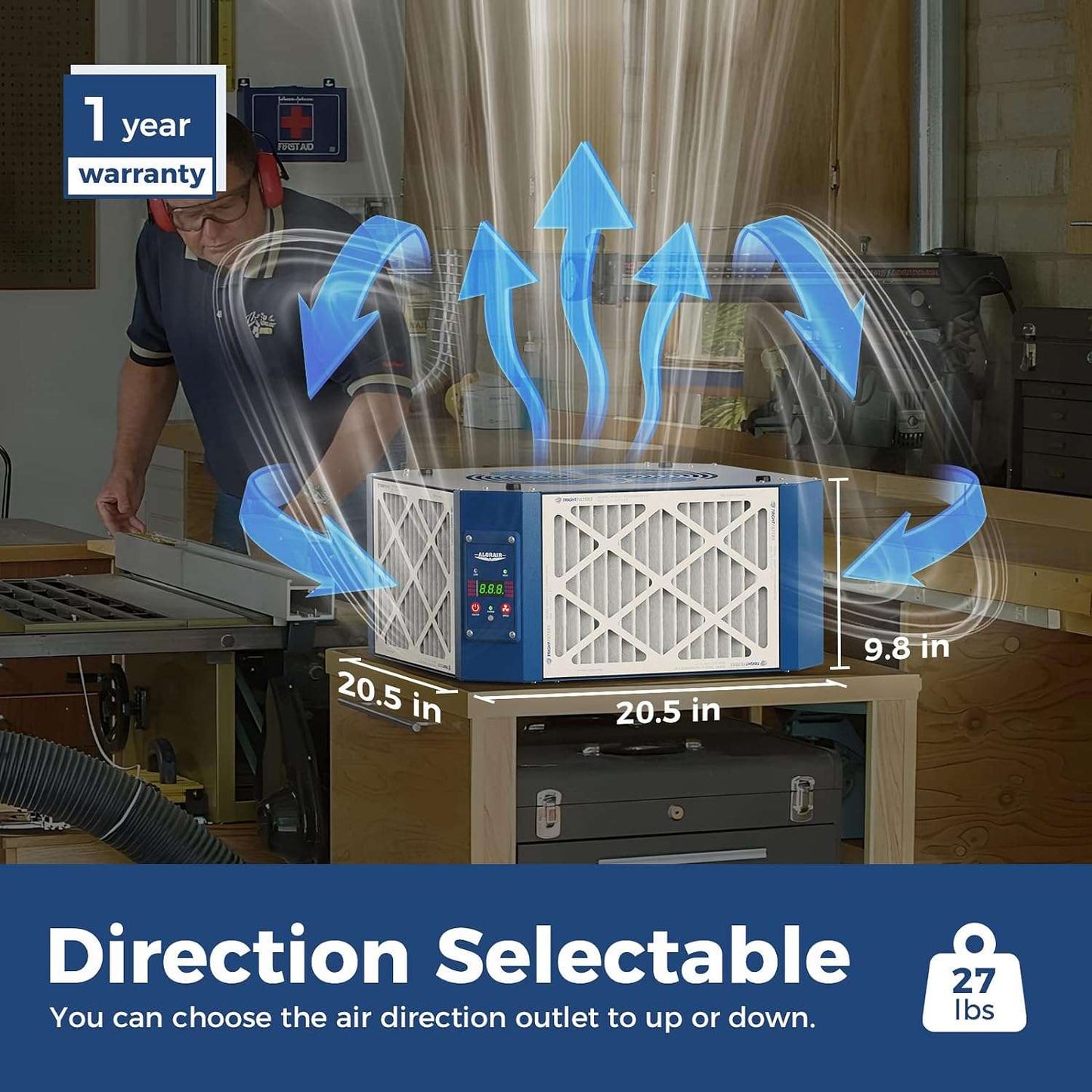 AlorAir 1350 CFM Air Filtration System Woodworking, 360 Degree Intake with Strong Vortex Fan