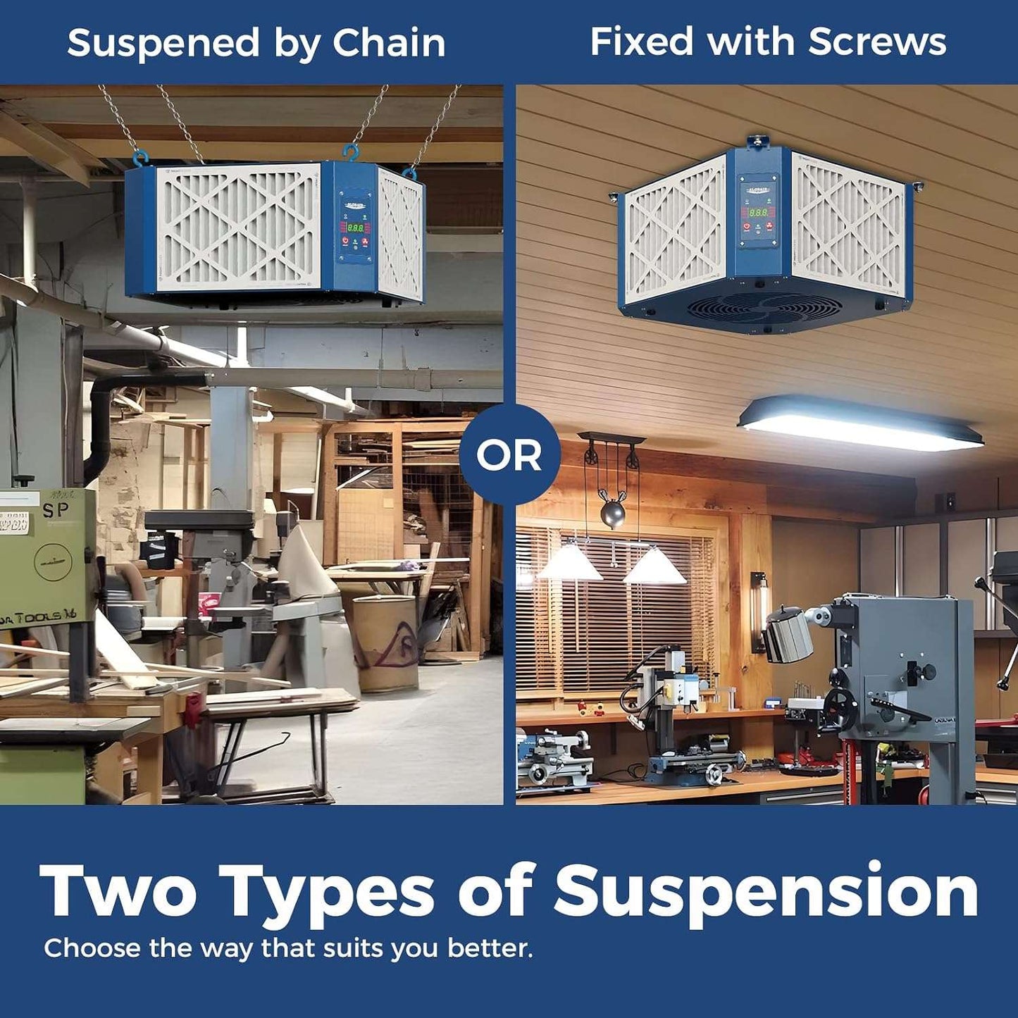 AlorAir 1350 CFM Air Filtration System Woodworking, 360 Degree Intake with Strong Vortex Fan
