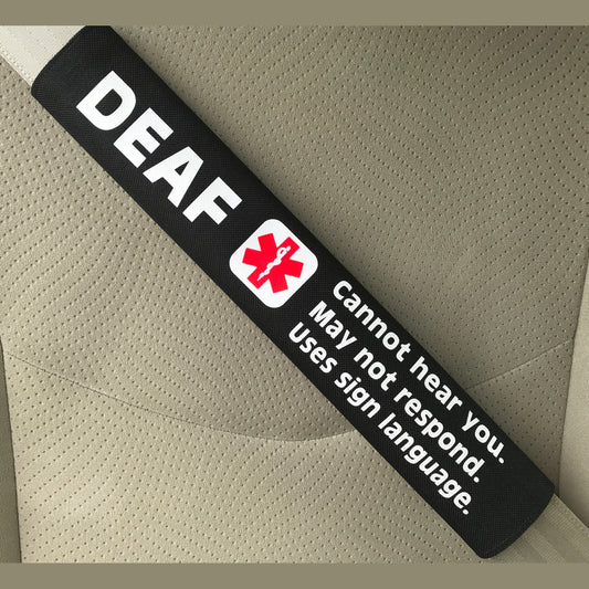 Deaf Sign Language Hearing Impaired Medical Alert Seat Belt Cover