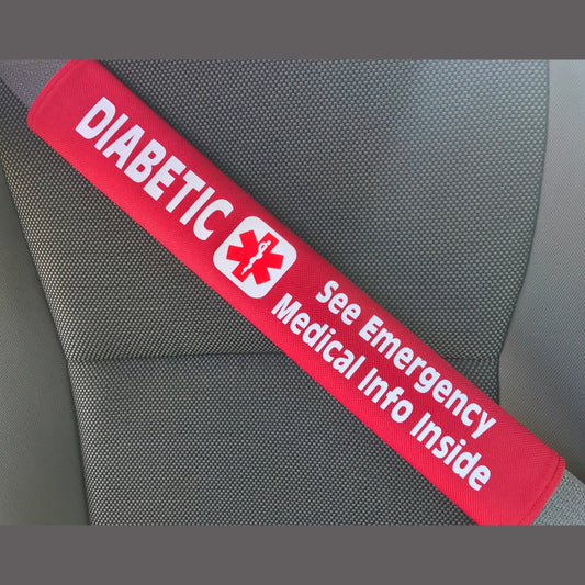 Diabetic Medical Alert Pocket Seat Belt Cover - Window Decal Set