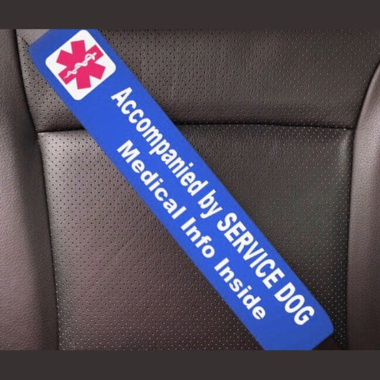 Service Dog Seat Belt Cover - Window Decal Set Medical Alert - Royal Blue