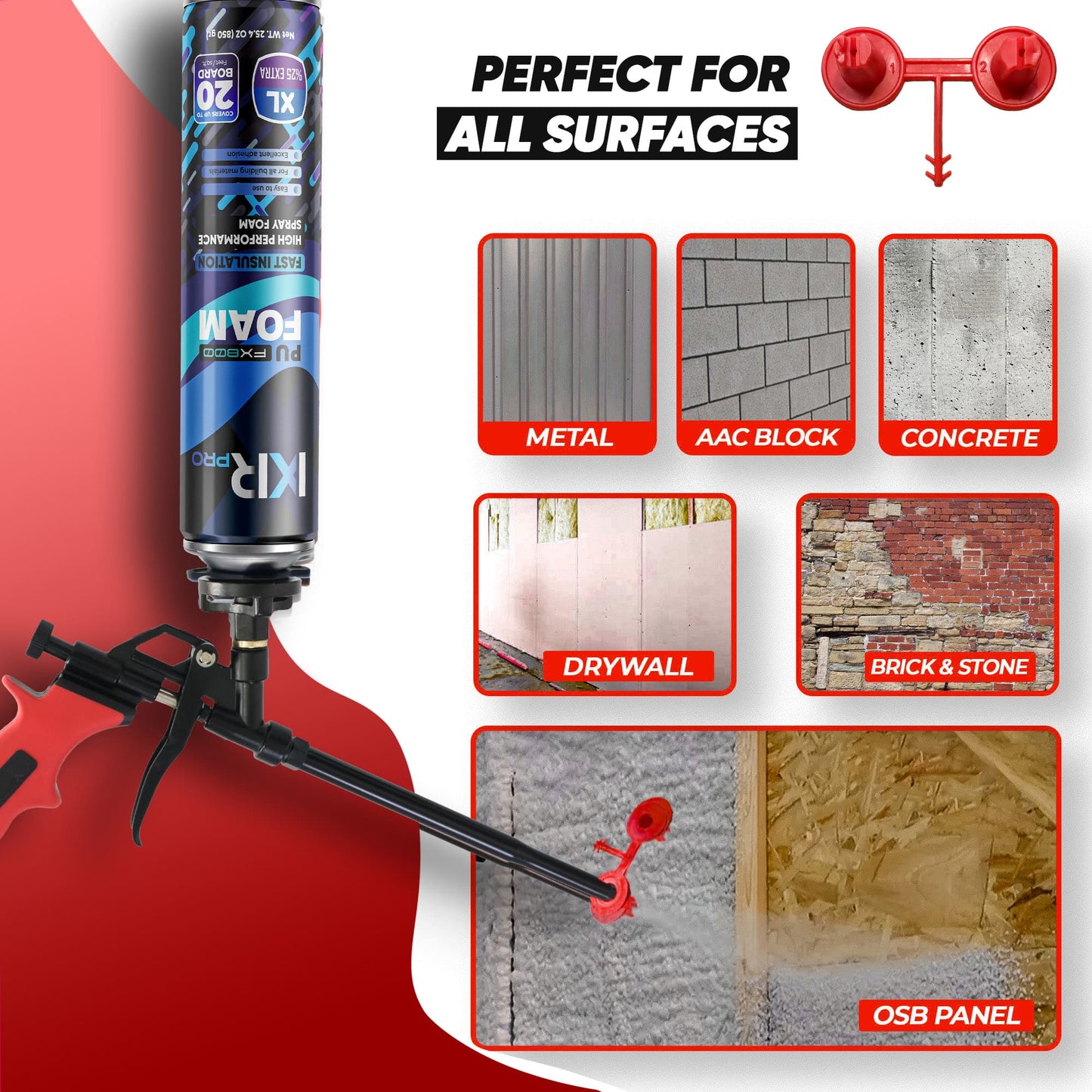Red Nozzle Set (1-2)(Vertical - Horizontal) for Spray Foam Gun