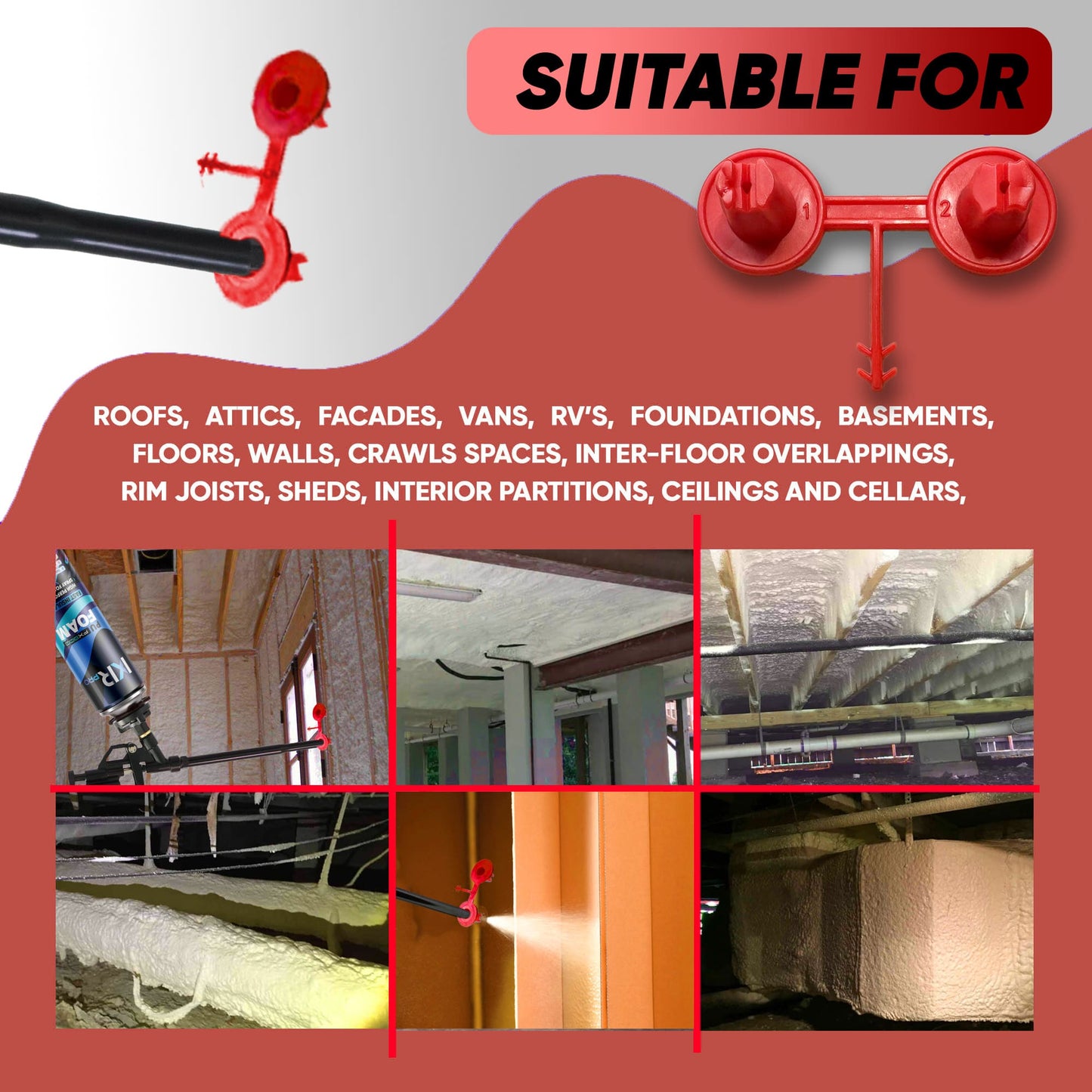 Red Nozzle Set (1-2)(Vertical - Horizontal) for Spray Foam Gun