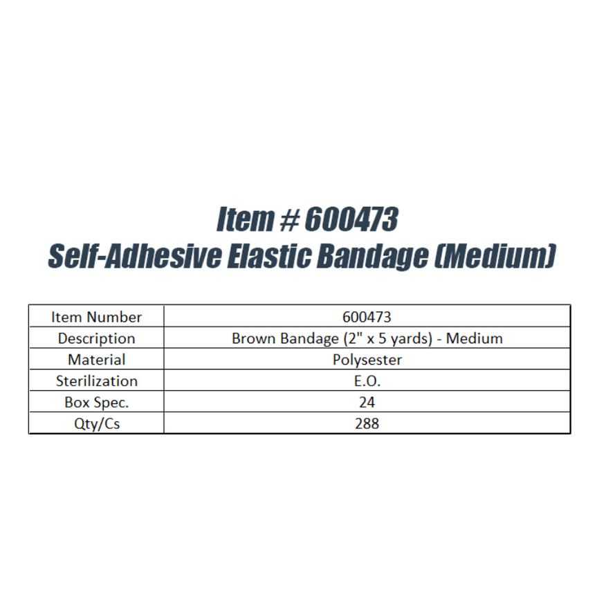 Self-Adhesive Brown Elastic Bandage (2 in x 5 yds) - Medium (288pcs)