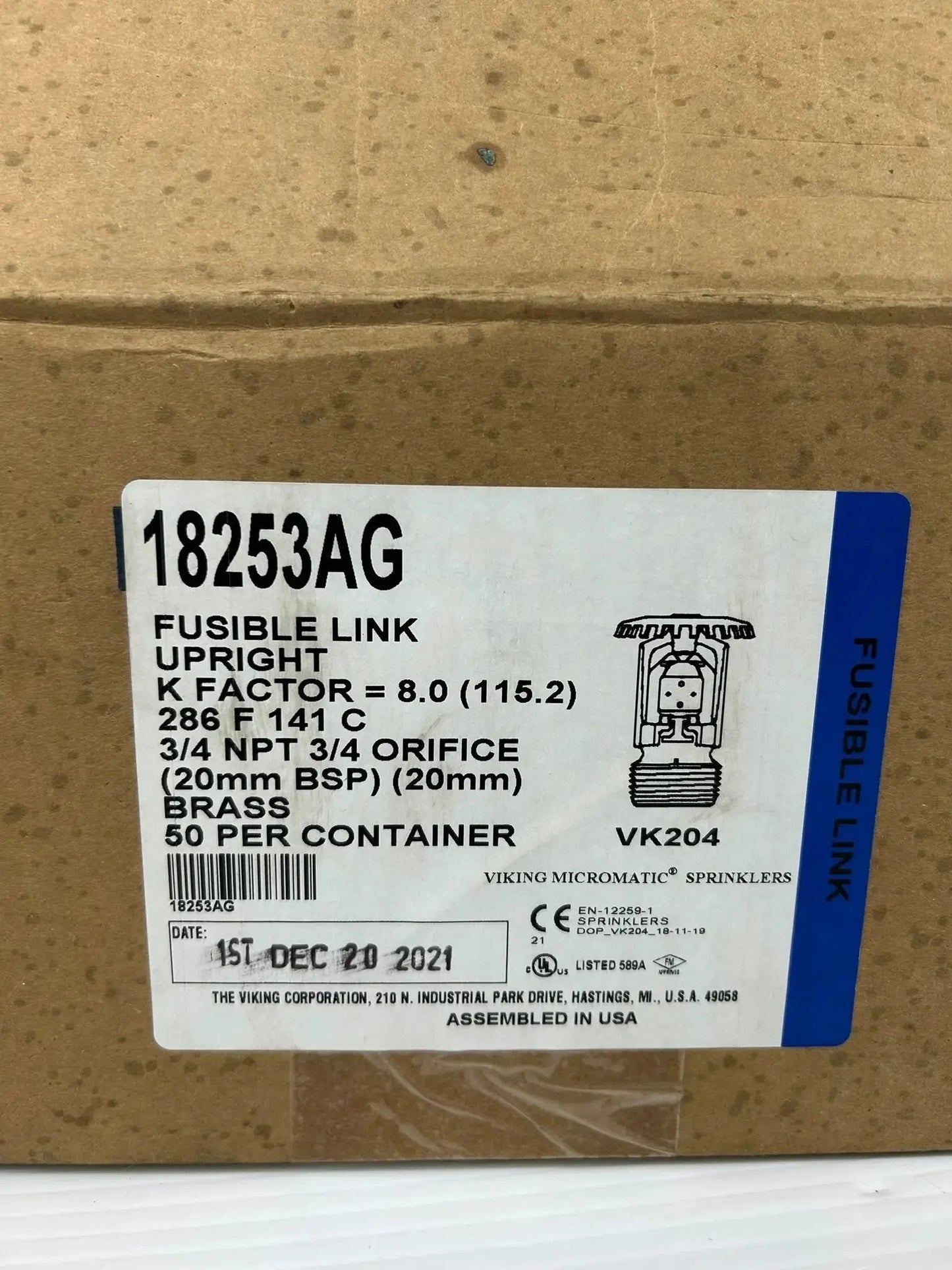 Viking VK204 Upright Fusible Link Sprinkler Head 165F