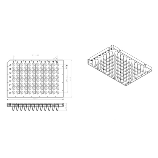 0.2ml PCR Plate 96 wells- Transparent (Half-SKirted)