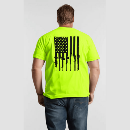 Rifle Flag - Safety Yellow Pocket T-Shirt