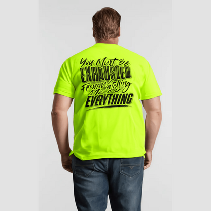 Exhausted - Safety Yellow Pocket T-Shirt