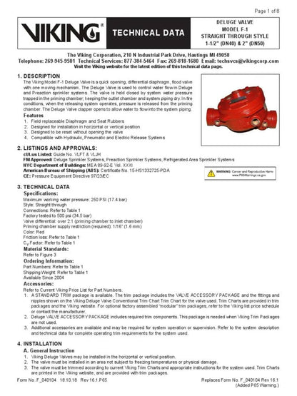 F1 Deluge Valve Conventional Horizontal Modular Trim