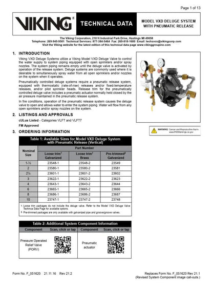 Vxd Series Deluge and Preaction Systems, Monitored