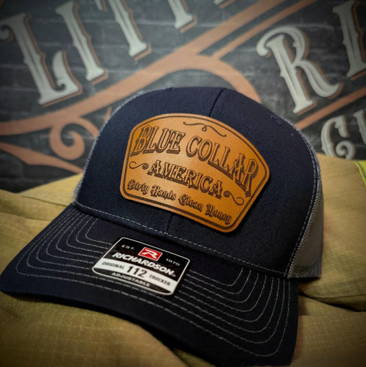 Dirty Hands Clean Money Hat | Blue Collar Leather Patch Design