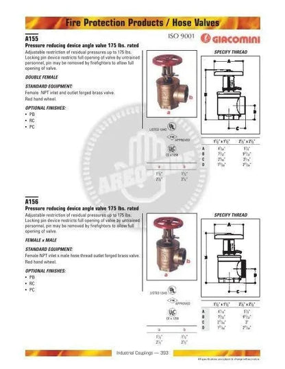 2-1/2" Standpipe Hose Valve Ab T-Bt Fire Protection