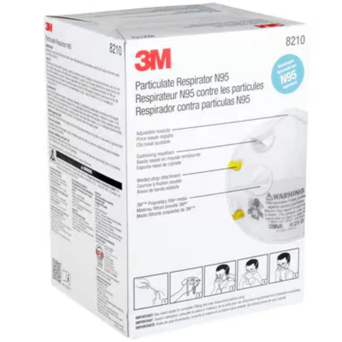 3M 8210 N95 Particulate Respirator Mask, White, Universal Size