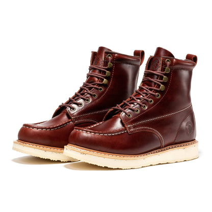 ROCKROOSTER Norwood Cherry Brown Men's 6 inch Soft Toe Wedge Work Boots SAP600