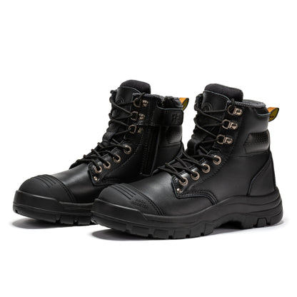 ROCKROOSTER Madison Tan 6 inch Zip-sided Steel Toe Leather Work Boots AK052