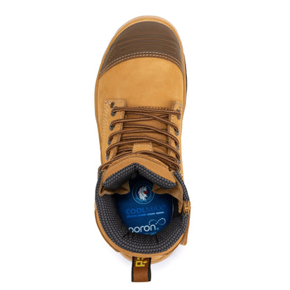 ROCKROOSTER Madison Tan 6 inch Zip-sided Steel Toe Leather Work Boots AK052