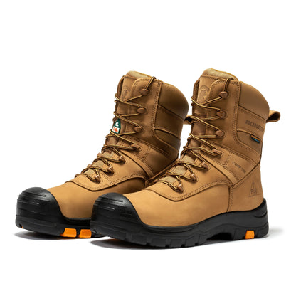 rockrooster Beaufort Men's Brown 8 inch Waterproof Composite Toe Work Boots AK831