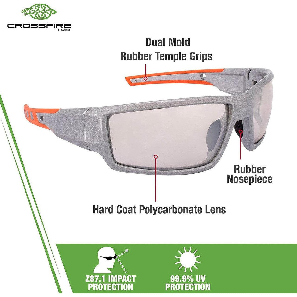 Crossfire Cumulus Safety Glasses Silver with Indoor-Outdoor Lenses