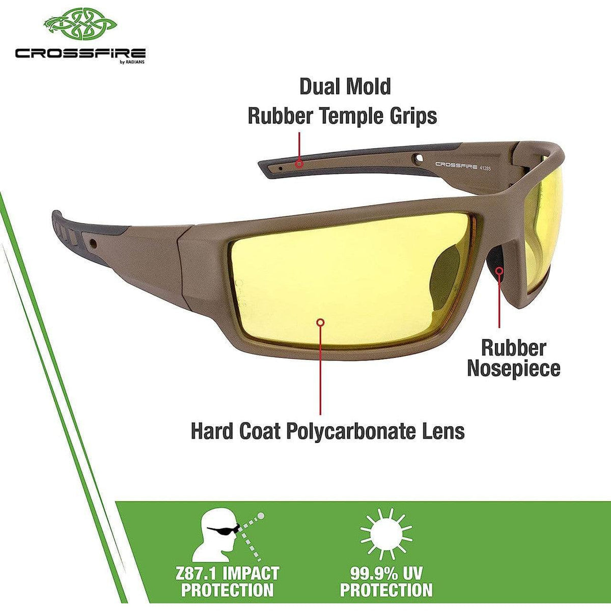 Crossfire Cumulus Safety Glasses Tan SDE with HD Yellow Lenses