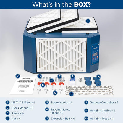 AlorAir 1350 CFM Air Filtration System Woodworking, 360 Degree Intake with Strong Vortex Fan