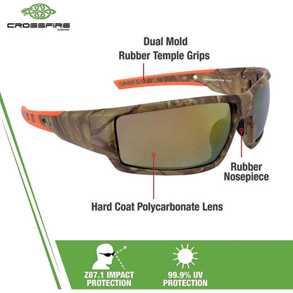 Crossfire Cumulus Safety Glasses Camo with Gold Mirror Lenses