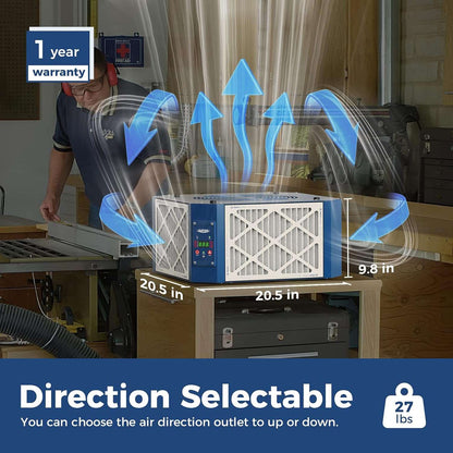 AlorAir 1350 CFM Air Filtration System Woodworking, 360 Degree Intake with Strong Vortex Fan