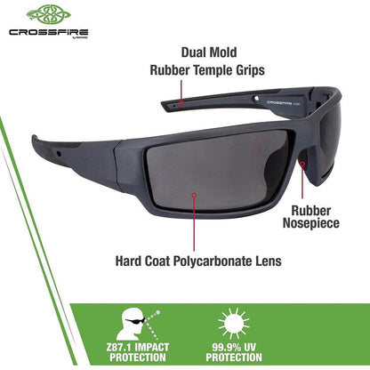 Crossfire Cumulus Safety Glasses Aluminum Gray with Smoke Lenses