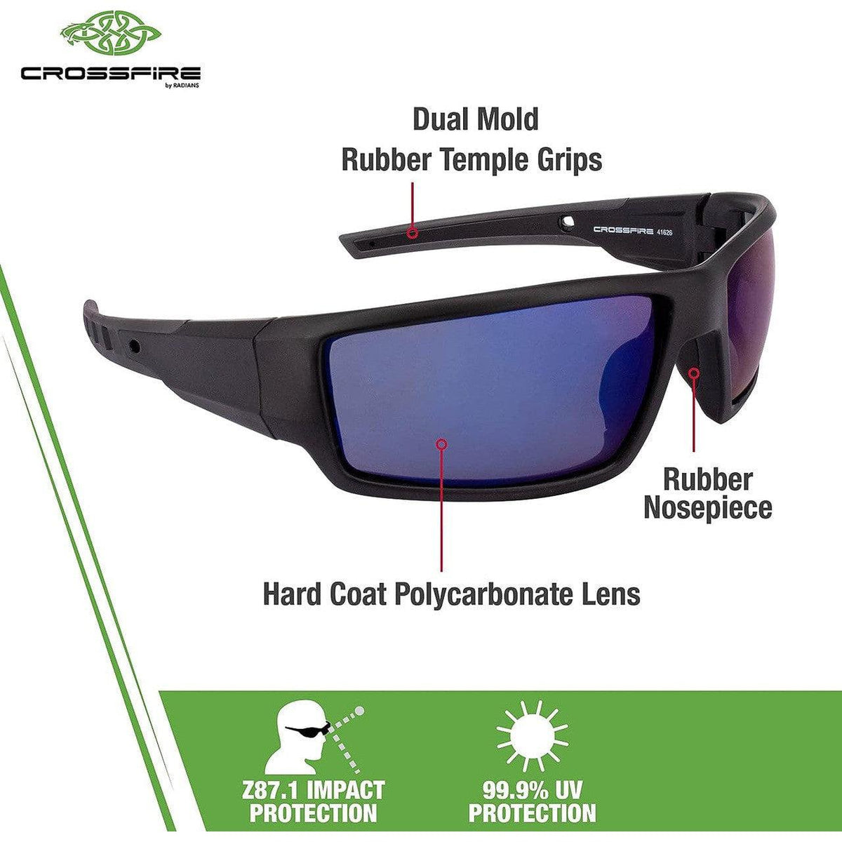 Crossfire Cumulus Safety Glasses Black with Blue Mirror Lenses