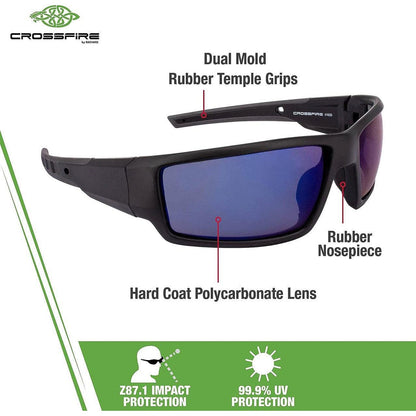 Crossfire Cumulus Safety Glasses Black with Blue Mirror Lenses