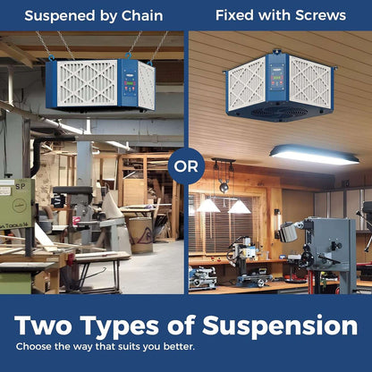 AlorAir 1350 CFM Air Filtration System Woodworking, 360 Degree Intake with Strong Vortex Fan