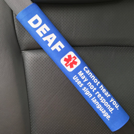 Deaf Sign Language Hearing Impaired Medical Alert Seat Belt Cover