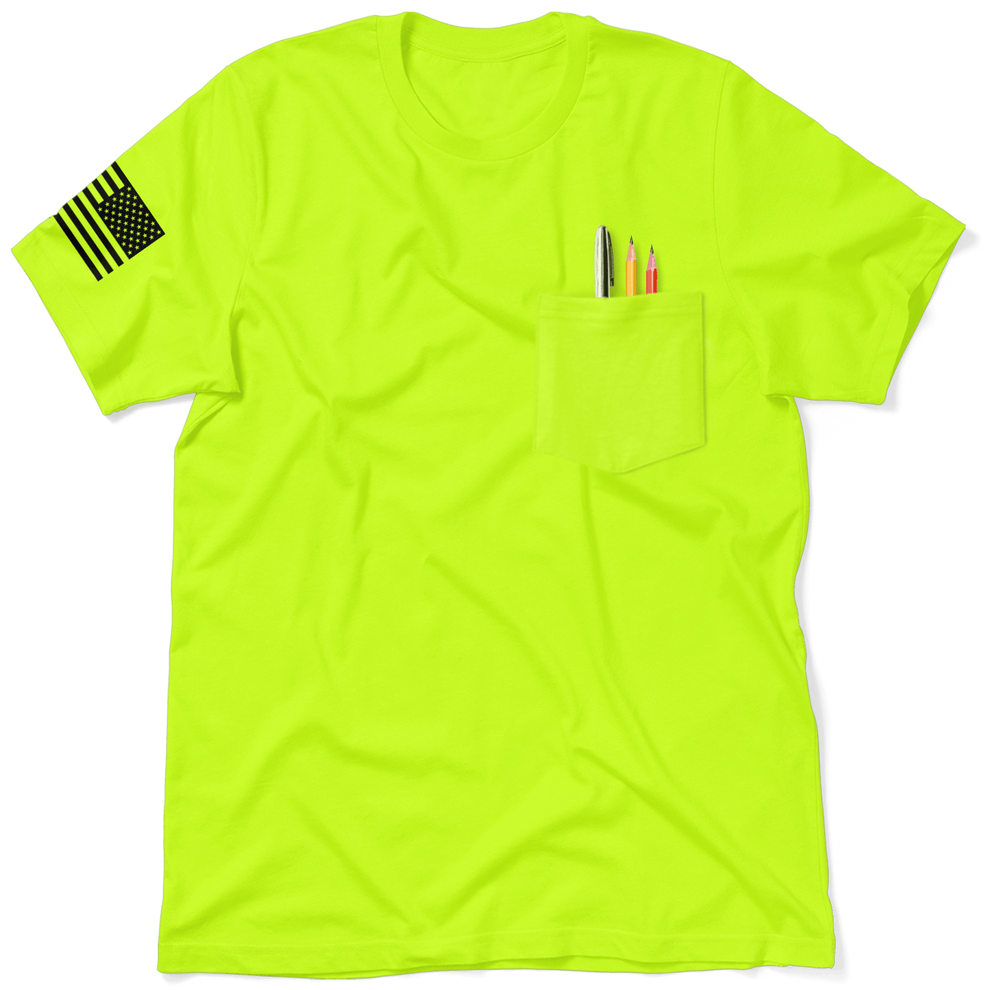 Molon Labe Ghost Flag - Safety Yellow Pocket T-Shirt