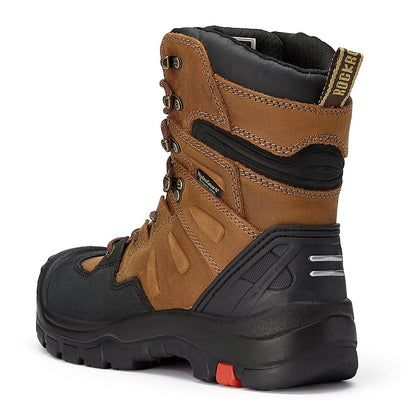 ROCKROOSTER Woodland Men's 8 inch Brown Work Boots, Composite Toe, Slip Resistant, Electrical Hazard Protection, Rubber outsole AK869