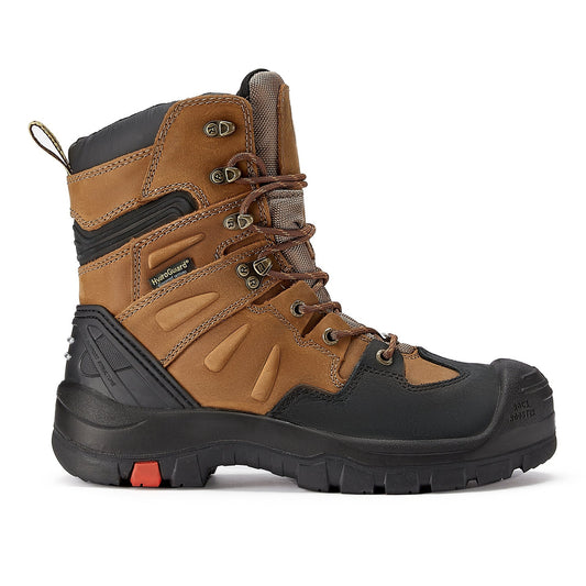 ROCKROOSTER Woodland Men's 8 inch Brown Work Boots, Composite Toe, Slip Resistant, Electrical Hazard Protection, Rubber outsole AK869