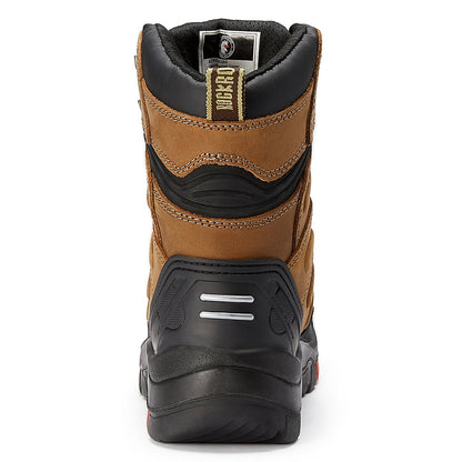 ROCKROOSTER Woodland Men's 8 inch Brown Work Boots, Composite Toe, Slip Resistant, Electrical Hazard Protection, Rubber outsole AK869