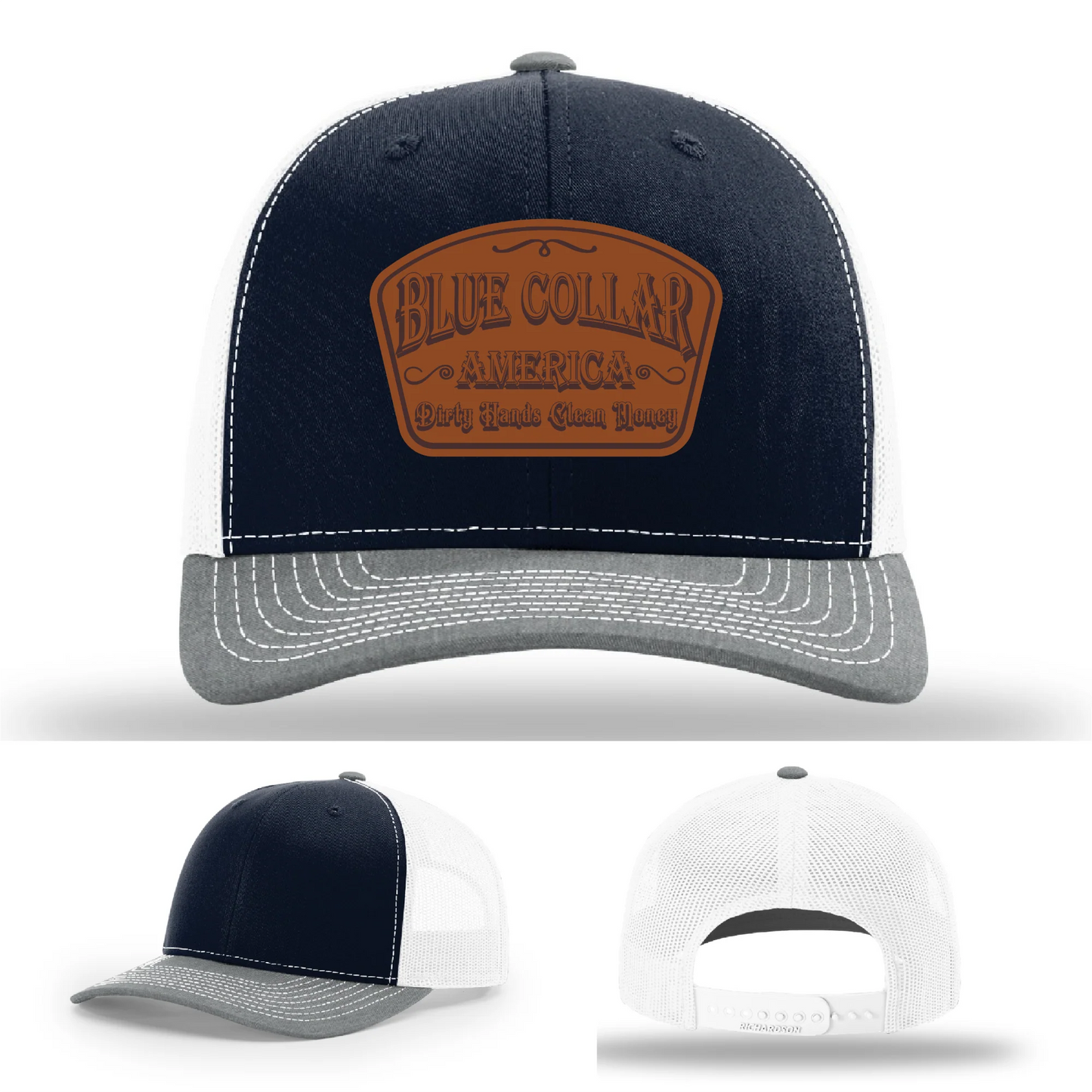 Dirty Hands Clean Money Hat | Blue Collar Leather Patch Design