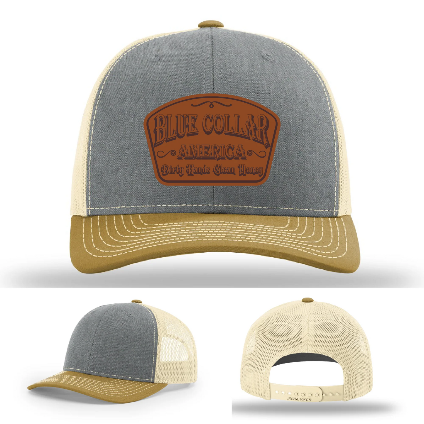 Dirty Hands Clean Money Hat | Blue Collar Leather Patch Design