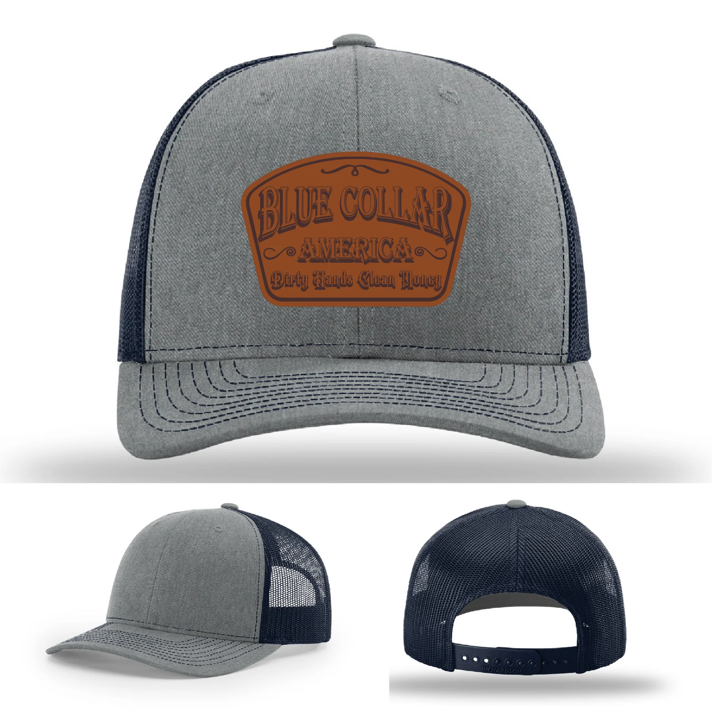 Dirty Hands Clean Money Hat | Blue Collar Leather Patch Design