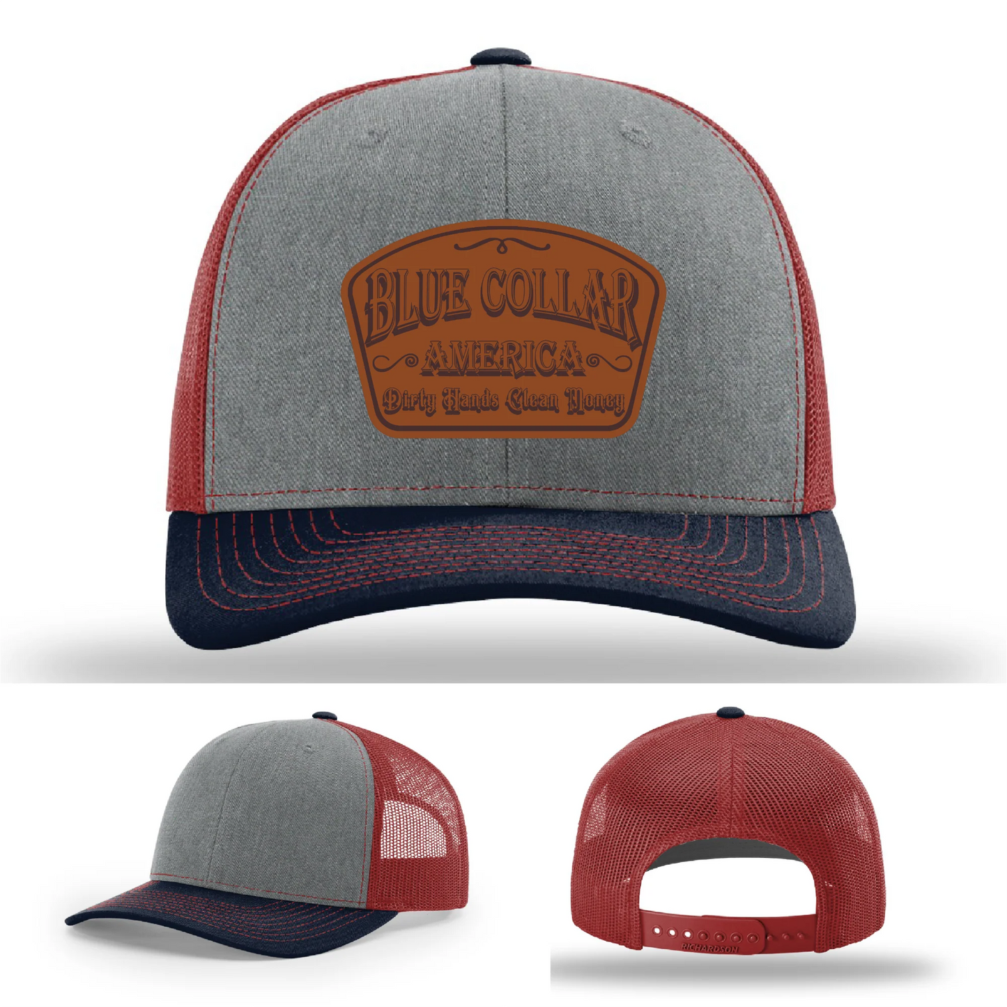 Dirty Hands Clean Money Hat | Blue Collar Leather Patch Design