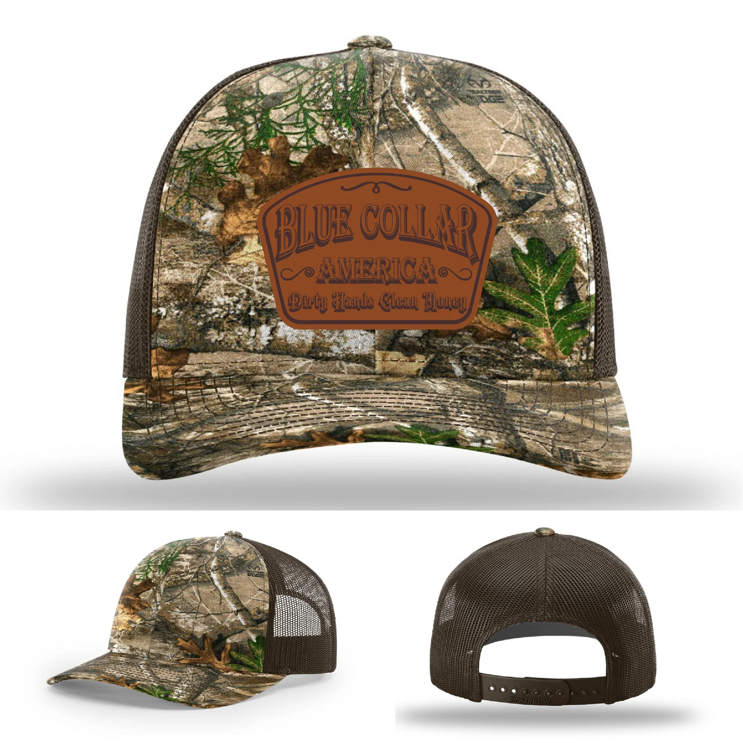 Dirty Hands Clean Money Hat | Blue Collar Leather Patch Design