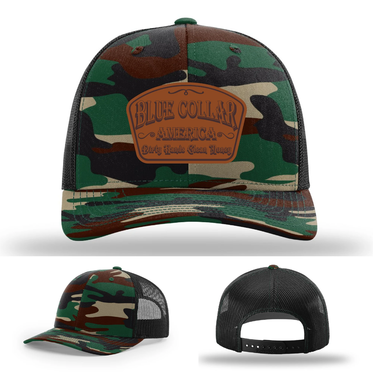 Dirty Hands Clean Money Hat | Blue Collar Leather Patch Design