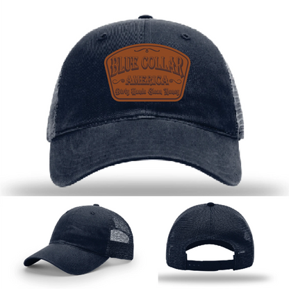 Dirty Hands Clean Money Hat | Blue Collar Leather Patch Design