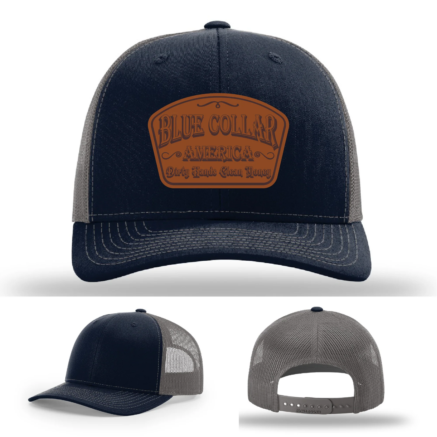Dirty Hands Clean Money Hat | Blue Collar Leather Patch Design