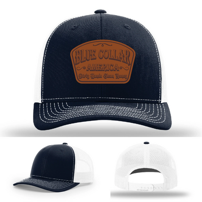 Dirty Hands Clean Money Hat | Blue Collar Leather Patch Design