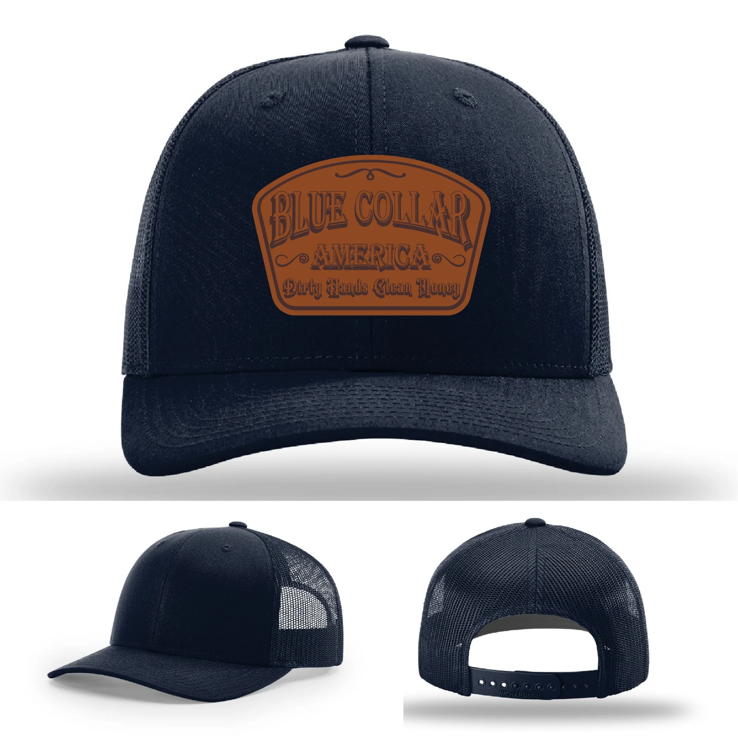 Dirty Hands Clean Money Hat | Blue Collar Leather Patch Design