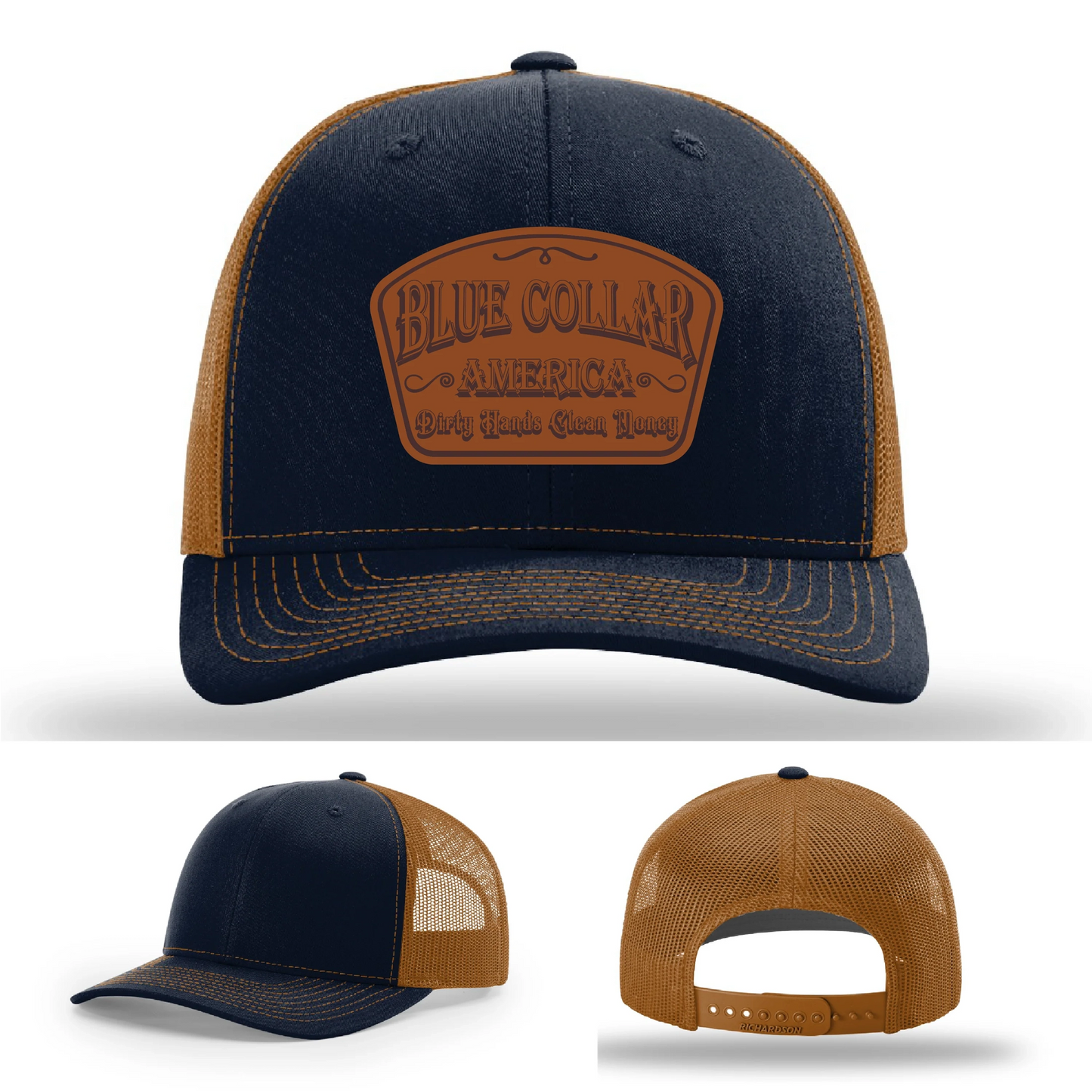 Dirty Hands Clean Money Hat | Blue Collar Leather Patch Design